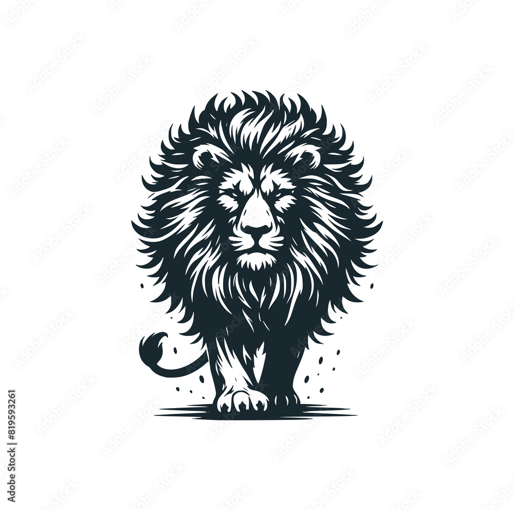 Wall mural the wild lion. black white vector illustration.