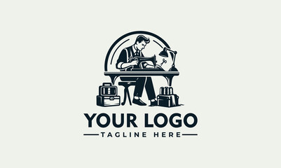 tailor man sewing vector logo illustration woman working on a sewing machine	