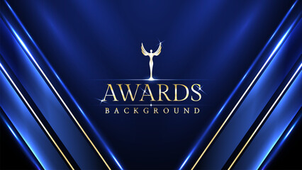 Blue golden stage award background. Trophy on luxury background. Modern premium corporate abstract design Template. 