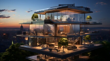 Fototapeta premium Modern architecture : glass and steel skyscraper in urban landscape