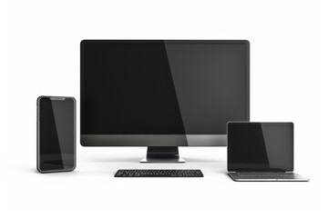 Fototapeta premium Mockup of computer, laptop, monitor and tablet created with generative ai