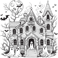 Obraz premium Halloween landscape kids coloring page
