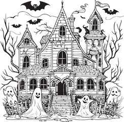 Halloween landscape kids coloring page