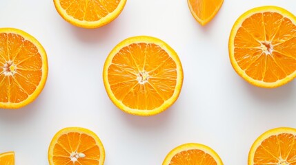 top view of fresh orange fruit slices arranged neatly in healthy food