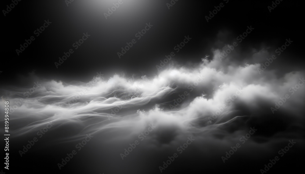 Poster swirling smoke or fog on a dark background, illustrating a mysterious or ethereal concept. generativ