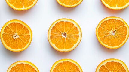 Obraz premium top view of fresh orange fruit slices arranged neatly in healthy food