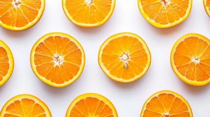 Fototapeta premium top view of fresh orange fruit slices arranged neatly in healthy food