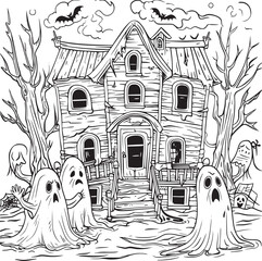 Halloween landscape kids coloring page