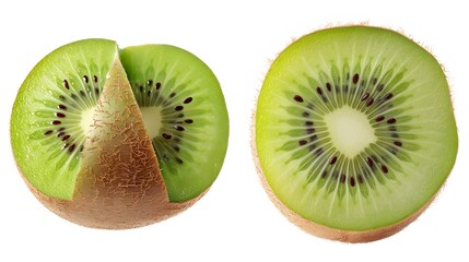 Ripe whole kiwi fruit and half kiwi fruit isolated on white background