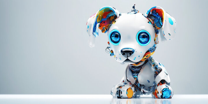 Ai robot cute dog toy with copy space. 3D high quality illustration