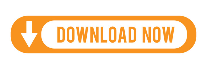 Orange download button with download icon isolated on white background