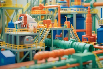 Colorful factories and machinery in model style
