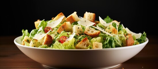 Bowl of Salad with Croutons and Parmesan Cheese