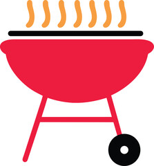 Barbecue flat icon. Vector red symbol. Pictograph is isolated on a white background. Trendy flat style illustration for web site design, , ads, apps, user interface.