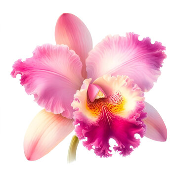Pink cattleya flowers on white background,