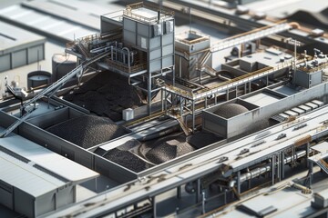 Colorful factories and machinery in model style