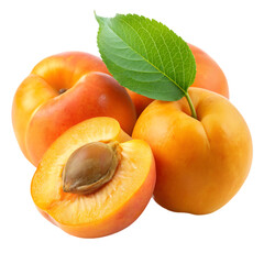 ripe apricots with slice on transparent background