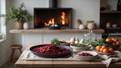 Borscht - Beet soup with meat and vegetables.