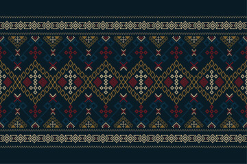 The Ethnic pixel patterns art design geometric aztec batik fabric knitting cloth handmade background. and Cross stitch Idian clothes textiles seamless Pixel art