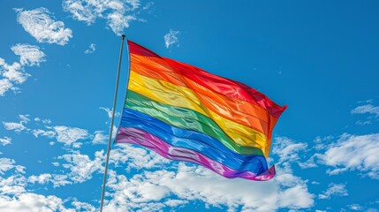 A vibrant rainbow flag flutters in the wind, representing LGBTQ+ pride and the beauty of diverse identities