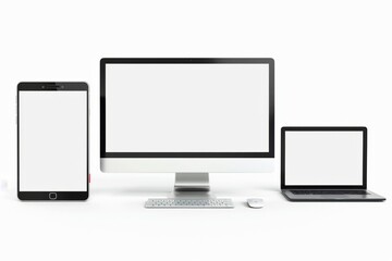 Mockup of computer, laptop, monitor and tablet created with generative ai