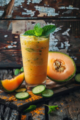 Background of natural smoothie of assorted fresh fruits