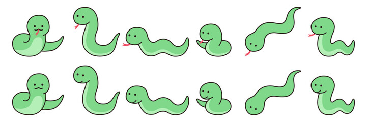 ゆるい蛇のベクターイラストセット。干支、十二支、へび、年賀