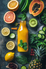 Background of natural smoothie of assorted fresh fruits