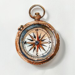 Minimalistic watercolor of a compass on a white background, cute and comical.