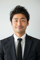日本人の若い男性会社員のポートレート（白背景・サラリーマン・スーツ・仕事）