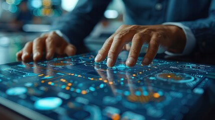 Close-up of hands having a virtual business meeting on a tablet. Shows long-distance communication