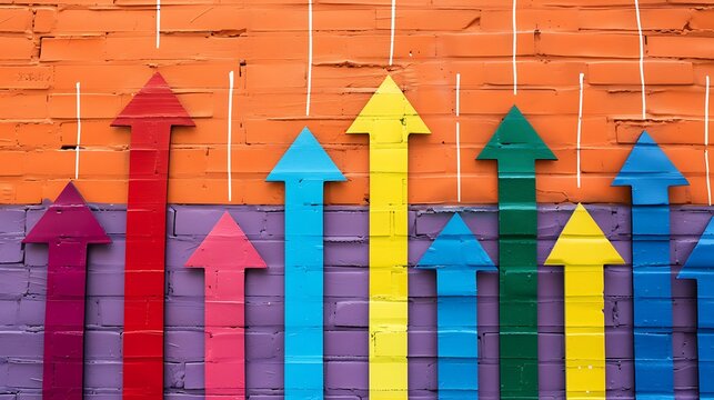 Colorful arrows all pointing to a single target at a finish line, representing teamwork and shared success