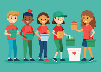 Volunteers Collecting Donations for Charity Vector illustration 