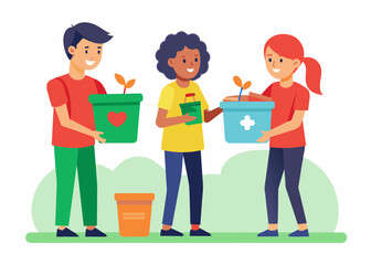 Volunteers Collecting Donations for Charity Vector illustration 