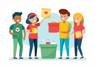 Volunteers Collecting Donations for Charity Vector illustration 
