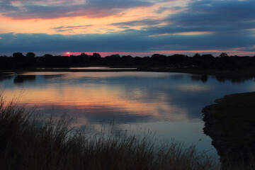 Afrikanischer Busch - Krügerpark - Sonnenuntergang am Nsemani Damm / African Bush - Kruger Park - Sundown at Nsemani Dam /