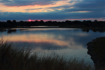 Afrikanischer Busch - Krügerpark - Sonnenuntergang am Nsemani Damm / African Bush - Kruger Park - Sundown at Nsemani Dam /