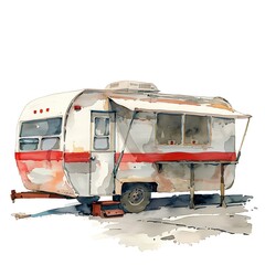 Minimalistic watercolor of a roadside diner on a white background, cute and comical.