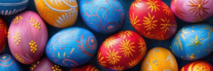 Eggs Easter. Colorful Easter Eggs for Christian Celebration with Blue Background