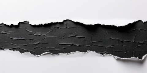 Tear. Black Paper Ripped to Create Gap on White Background with Copy Space