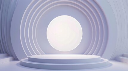 Fototapeta premium 3D Circle. Aerial View of Modern Circular Stage Podium in Empty White Space Background