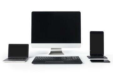 Fototapeta premium Mockup of computer, laptop, monitor and tablet created with generative ai