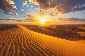 Sunset Over Desert Dunes with Silhouette