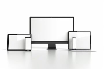 Mockup of computer, laptop, monitor and tablet created with generative ai