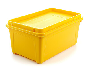 A plastic container with a lid. It is empty. The container is square.