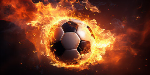 Fototapeta premium A close up of the soccer ball in the flame of fire .