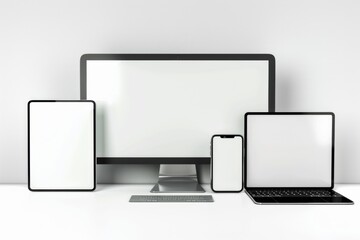 Mockup of computer, laptop, monitor and tablet created with generative ai