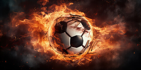 Fototapeta premium A close up of the soccer ball in the flame of fire .