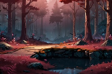 Pink forest game background with floating platforms