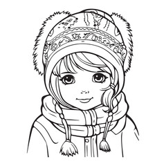 Black line art design of a girl, vector illustration for coloring book pages on white background